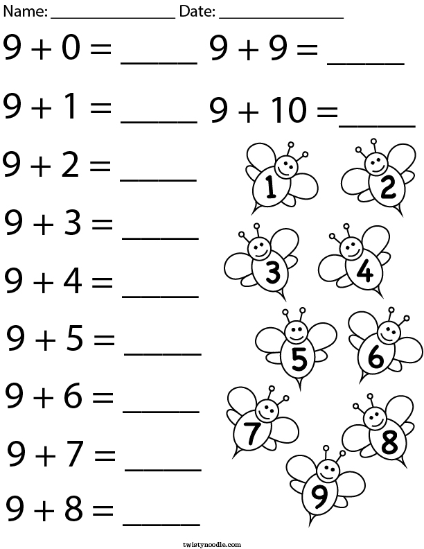 addition-facts-number-9-math-worksheet-twisty-noodle